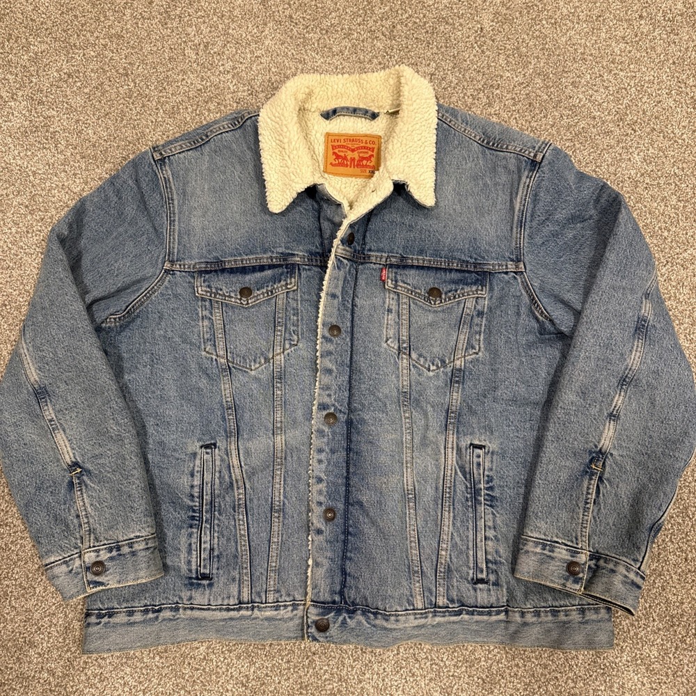 Levi's Type III Sherpa Trucker Jacket Men's XXL Blue Denim Fleece Lined